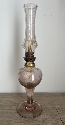 Lampe pétrole verre bullé - pétrole,