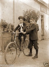 Old photo print young boys bicycle old deb. XXe 10x15cm