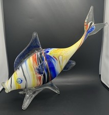 Multicolored glass fish on base, Murano style, mid 20th century