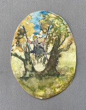 Woman on a swing, small watercolor signed Montessinos 1938