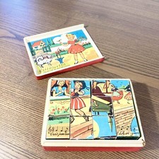 Rare Vintage Wooden Cube Set - French Nursery Rhymes Toy Antique 1950s