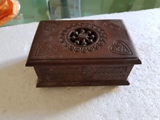 Antique box, wooden box in Breton style, signed spindle decor