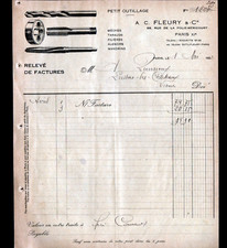 PARIS (XI°) TOOLS / DRILLS & THREADING TAPS "A.C. FLEURY & Cie" in 1922