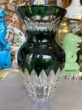 Val St Lambert Vase Emerald Green&crystal Art Deco Cut Glass Antique Belgium Urn
