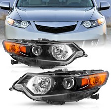 For 2009-2014 Acura TSX Xenon HID Black Headlights Assembly Pair 09-14