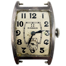 Antique 1927 Omega Tonneau Men's Mechanical Wristwatch Swiss Sterling Silver