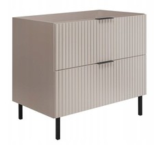 Meuble sous-lavabo sur pied FLOW 80 cm façade rainurée beige avec plateau