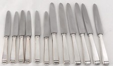 12 couteaux Art Déco argent massif allemand, 6 couteaux de table + 6 à entremets