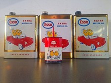 3 BIDONS D'HUILE ESSO METAL + 1 BURETTE ESSO VINTAGE DECO GARAGE OLD OIL CAN