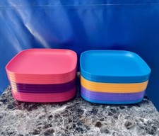 New Set 4 Tupperware Luncheon Plates 8” Square Raised Sides Differents  Color