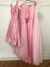 Lot of  4 Vintage Pink Dresses 1950s Satin Lace Tuile Organza House of Bianchi