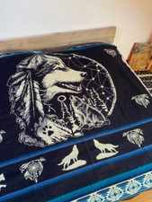 Couverture lit 2P mélange laine alpaca / alpaga LOUP bleu CA 010