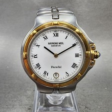 Raymond Weil Parsifal Watch Men 34mm White Dial Two Tone Date Round New BatteryA