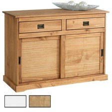 Buffet commode vaisselier 2 tiroirs et 2 portes coulissantes en pin massif