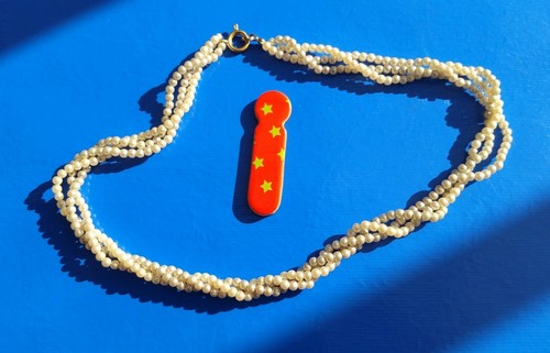 Collier vintage neuf blanc - collier,