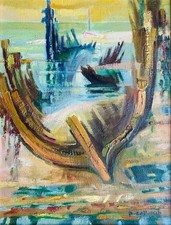 Paul COLLOMB - "Epave au ciel jaune" - Huile sur toile signée - 1975