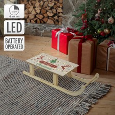 Traîneau de Noël LED en bois marron figurine décorative 60 cm minuteur sans pile