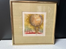 12x12 Framed 1974 MCM Etching Rene Carcan (1925-1993) #391/750 Flowers and Sun