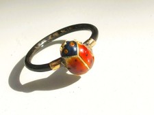 JOLIE PETITE BAGUE ANCIENNE 1920/30 avec COCCINELLE EMAIL sur OR 18K / T.48 !