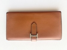 Authentic HERMÈS Bearn Wallet Soufflet Long □I Epsom Orange Brown H Buckle