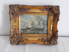 OLD PAINTING marine boat under glass