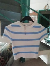 Pull Blanc à Rayures Bleu