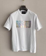 Versace Jeans Couture T-shirt MEDIUM Size Holographic Logo Effect White Cotton