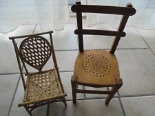 Antique Doll 2 Antique Wood and Rattan Chairs