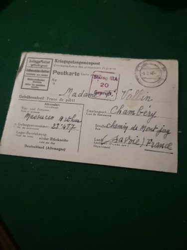 Correspondance lettre camp - lettre, de