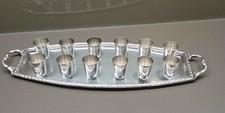  service à liqueur plateau 12 gobelets en métal argenté