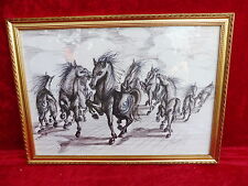 Beau Tableau De Chevaux Dessin Original Signé !
