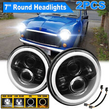 DOT 7'' Round Black LED Headlights Halo Hi/Lo Beam for Classic Mini Austin Rover