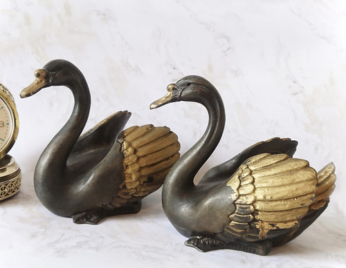 Statuettes couple cygnes - statuettes, de