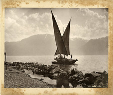 Switzerland, Sailing Boat Photo Vintage Print, Photomechanical 27x21 Circ