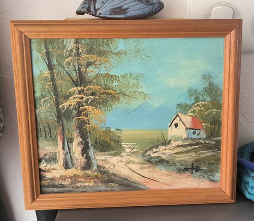 Peinture paysage maison - peinture, paysage,