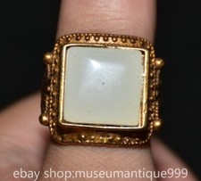 1.2" Rare Old Chinese Silver Inlay White Gem Flower Jewelry Figure Ring