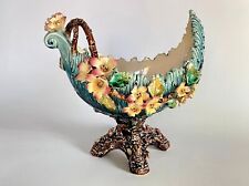 RARE CENTRE TABLE COUPE JARDINIÈRE FAÏENCE CÉRAMIQUE BARBOTINE MAJOLICA MASSIER