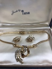 Rare Alfred PhilippeTrifari Rhinestone Baguettes Celestial Necklace Earrings Set