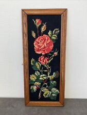 ancien cadre canevas roses fleur broderie deco retro 