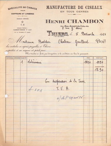 Thiers facture henri chambon - thiers,