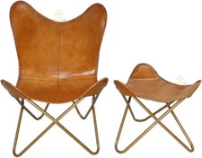 Buffalo Cuir Salon Papillon Fauteuil et Tabouret Fait à la Main Jardin Décor