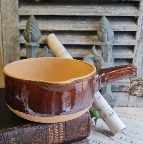 Ancien poelon avec manche - , en