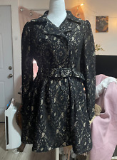 Blanc Noir Women's Coat - Corset Back - Black Lace on Creme - Size M - Vintage