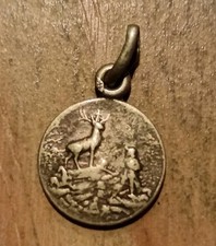 Médaille Religieuse Ancienne Chasse Cerf St Hubert Poinçon Argent? 