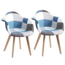 Lot de 2 Chaise Fauteuil Chaise salle à manger Cuisine Patchwork Bleu Tulipe