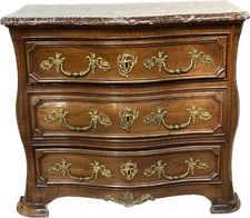 Antique Louis XV Small Curved Chest of Drawers Bronze Marble Walnut Storage