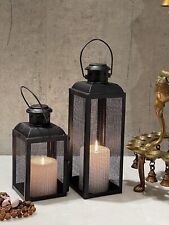 Lot De 2 Fer Lanterne Et Bougie Bougeoir pour Maison de Fête Décor Noir