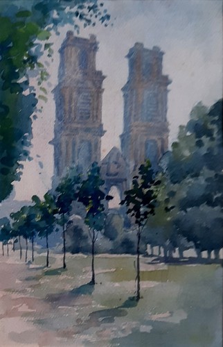 Aquarelle ancienne eglise - aquarelle,