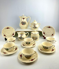 Antique Sarreguemines Obernai 16 Piece Faience Teapot Coffee Set France 80'
