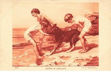 Art - painting - E.-V. Barthelemy - children and wolf dog